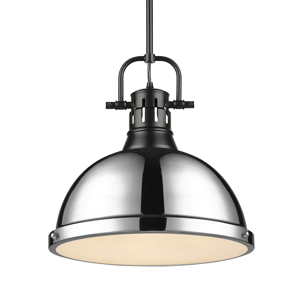 Yep by Golden Lighting Duncan 1-light 14in Rod Hung Pendant in Matte Black and Chrome shade